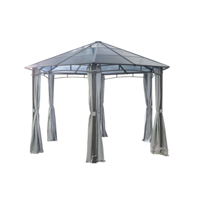 Pawilon sześciokątny z moskitierą dachem poliwęglanowym 3,85 x 3,3 m szary