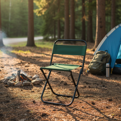 Krzesełko turystyczne składane z oparciem oliwkowe
