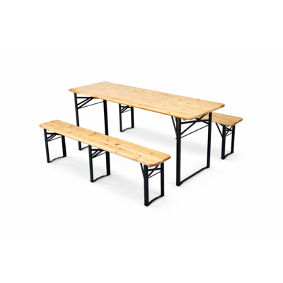 Zestaw stół 176 cm i 2 ławki kempingowe drewniane