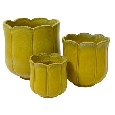 Zestaw 3 osłonek z terakoty tulipan śr. 42 cm żółty