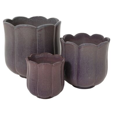 Zestaw 3 osłonek z terakoty tulipan śr. 42 cm liliowy