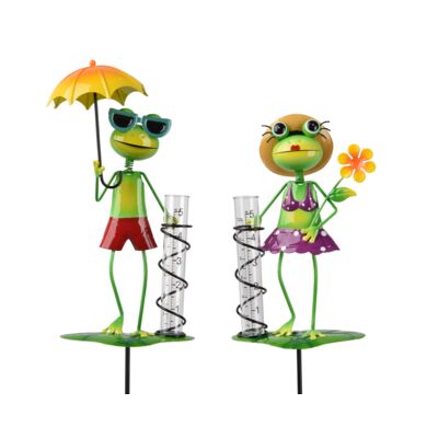 Dekoracja metalowa żaba z miarką opadów deszczu mix wzorów