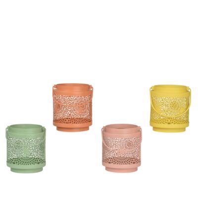 Lampion metalowy z rączką ażurowy mix kolorów