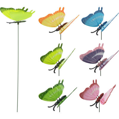 Dekoracja plastikowa motyl na metalowym piku mix kolorów