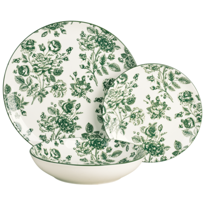 Zestaw obiadowy 18-elementowy białe talerze zdobienie róże