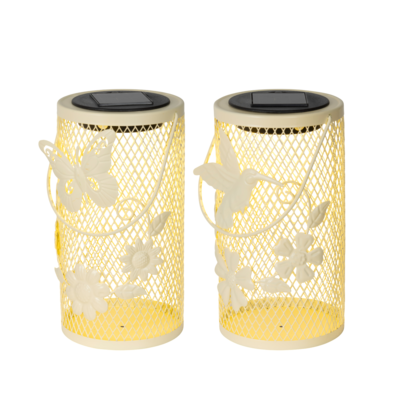 Latarenka solarna LED ażurowa off-white 2 wzory