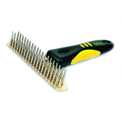 Zgrzebło metalowe, z plastikową rączką, jednorzędowe, długość kolca 1,9 cm Dingo