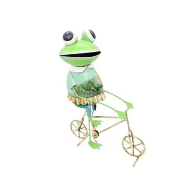 Figura metalowa żaba na rowerze 36 cm