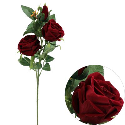 Gałązka 2 róży + pąk 65 cm bordowy