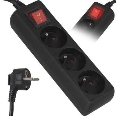 Przedłużacz 3 m 3GN+0+wyłącznik 3x1,0mm 10A IP20 (LB0081B-3) VA0305B-3 czarny Vayox