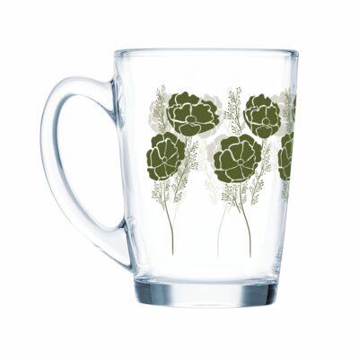 Kubek hartowany Lovisa New Morning 320 ml zielone kwiaty transparentny