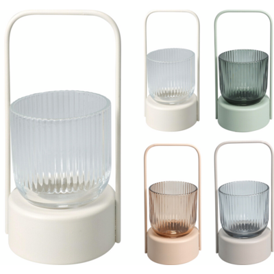 Szklany lampion z metalową rączką mix kolorów