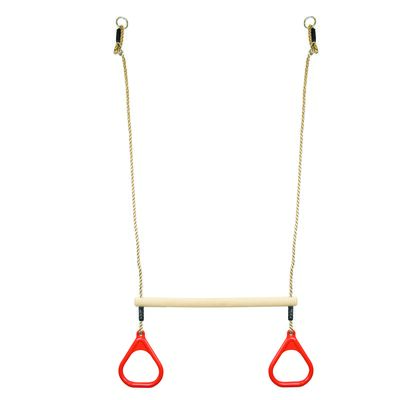 Drewniany trapez z platikowymi uchwytami w kolorze czerwonym