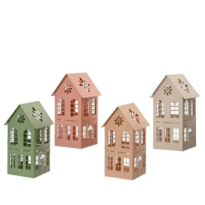 Lampion metalowy domek wys. 24,5 cm mix kolorów