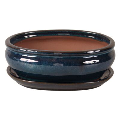 Donica szkliwiona Bonsai z podstawką O59-10S turkus 25,5 x 20,8 cm