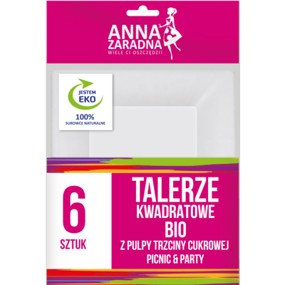 Talerze kwadratowe z trzciny cukrowej 6 sztuk ANNA ZARADNA