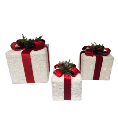 Figura ozdobna - zestaw 3 prezentów LED 15 cm / 20 cm / 25 cm