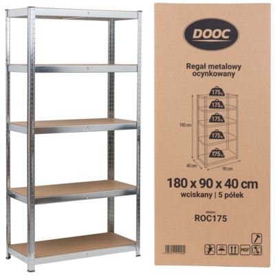 Regał metalowy 5 półek wciskany 180 x 90 x 40 175 kg DOOC