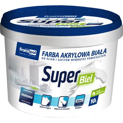 Farba akrylowa wewnętrzna SUPER BIEL 10 l Franspol