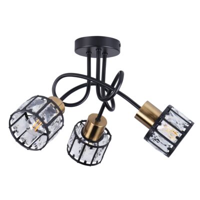 Lampa sufitowa ZAHARA 3x E27, czarno-złota z kryształem