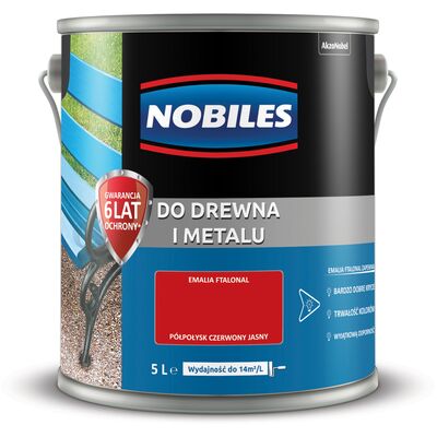 Farba ftalowa Do Drewna i Metalu Ftalonal Czerwony Jasny 5 l Nobiles