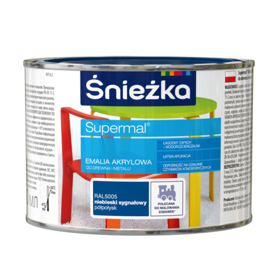 Farba emaliowa Supermal akrylowy RAL5005 Niebieski Sygnałowy półpołysk 0,4 l Śnieżka