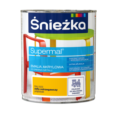 Farba emaliowa Supermal akrylowy RAL1023 Żółty Ostrzegawczy półpołysk 0,8 l Śnieżka