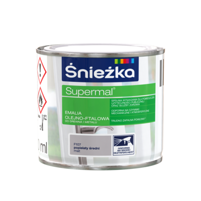 Farba emaliowa olejno-ftalowa Supermal matowy popielaty średni F107 0,2 l