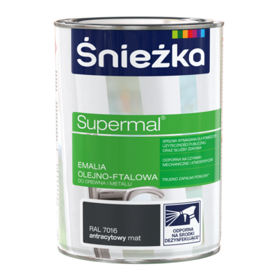 Farba emaliowa olejno-ftalowa Supermal matowy antracytowy RAL7016 0,8 l