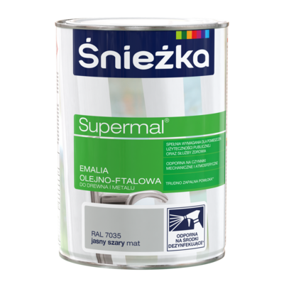 Farba emaliowa olejno-ftalowa Supermal matowy jasny szary RAL7035 0,8 l
