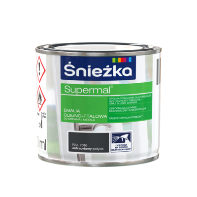 Farba emaliowa olejno-ftalowa Supermal połysk antracytowy RAL7016 0,2 l