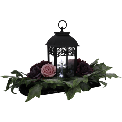 Kompozycja nagrobna z latarenką 65 x 30 x 36 cm LED fioletowy