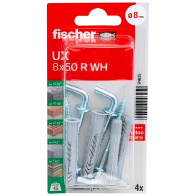 Kołek uniwersalny UX 8X50 z hakiem prostym fischer