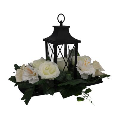 Kompozycja nagrobna z latarenką 65 x 30 x 36 cm LED kremowy