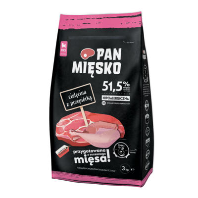 Karma dla psa cielęcina/przepiórka XS 3 kg Pan Mięsko