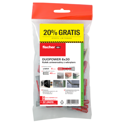 Kołek uniwersalny z wkrętem DUOPOWER 6X30 S Fischer