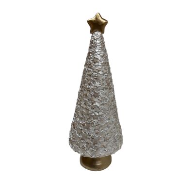 Dekoracyjna figura choinka 36 cm biało-złoty