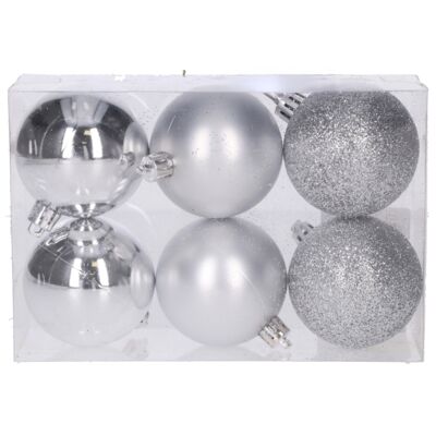 Bombki plastikowa 6 cm 6 szt. srebrny
