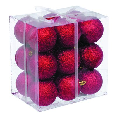 Bombki plastikowe brokat 6 cm / 18 szt. czerwony