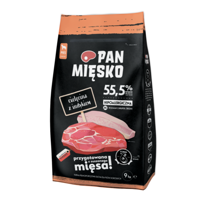Karma sucha dla psa cielęcina/indyk m 9 kg PAN MIĘSKO