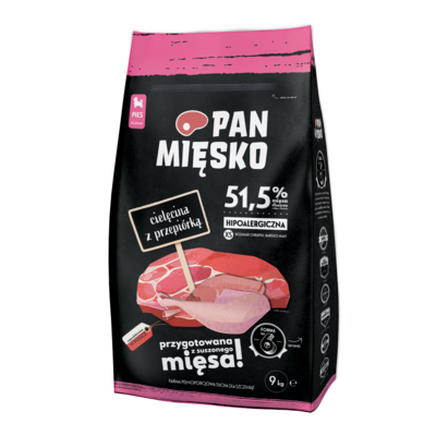 Karma sucha dla szczeniąt cielęcina/przepiór XS 9 kg PAN MIĘSKO