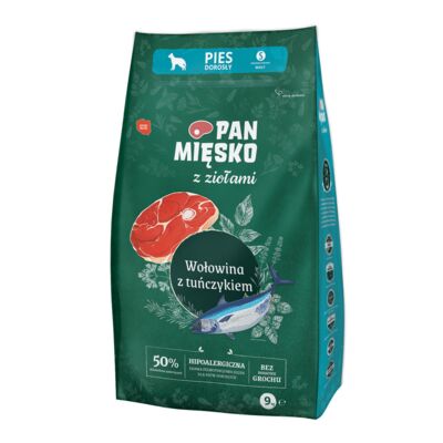 Karma sucha dla psa wołowina/tuńczyk S 9 kg PAN MIĘSKO