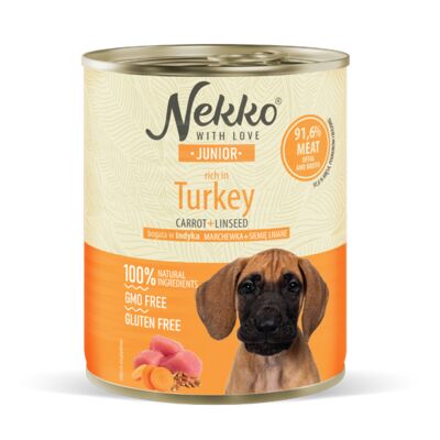 Karma mokra dla psa 800 g junior indyk/marchewka/siemię NEKKO
