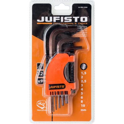 Klucz sześciokątny S2 15-10 mm zestaw 9 sztuk Jufisto