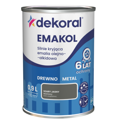 Emalia olejno-alkidowa EMAKOL Szary jasny matowy 0,9 l Dekoral