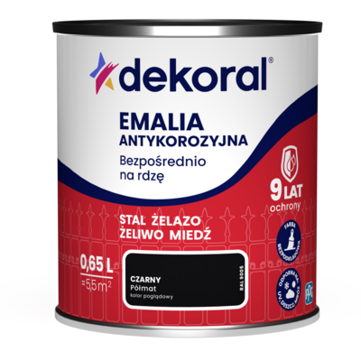 Emalia antykorozyjna Bezpośrednio na rdzę Czarny półmat 0,65 l Dekoral