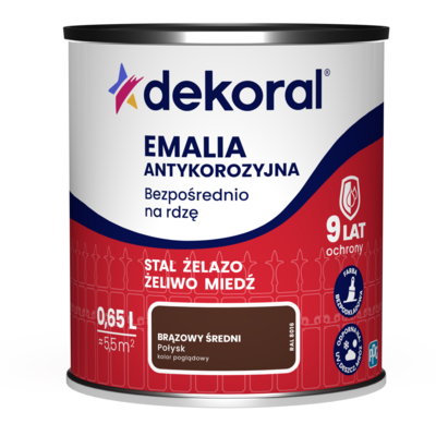 Emalia antykorozyjna Bezpośrednio na rdzę Brązowy średni połysk 0,65 l Dekoral