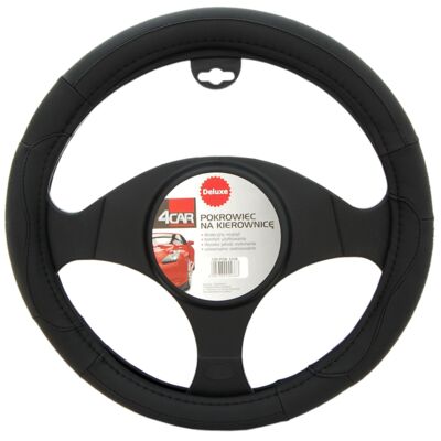 Pokrowiec kierownicy DeLuxe skóra czarny 4Car