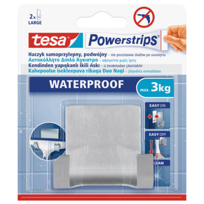 Haczyk samoprzylepny, POWERSTRIPS WATERPROOF, 1 sztuka, podwójny, tesa