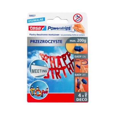 Plastry samoprzylepne, POWERSTRIPS, DECO, przezroczyste, 4 sztuki, tesa